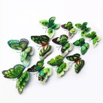 3D double butterflies with magnet, house or event decorations, set of 12 pieces, green color, A11